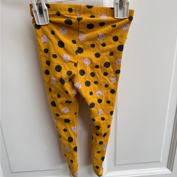 Cat & Jack 2T Girls Yellow Stretchy Leggings with Pink Cat Print - Picture 4 of 5